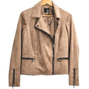 Kut From The Kloth EUC Tan Faux Suede Moto Jacket Edgy Grommet Sleeves Womens S